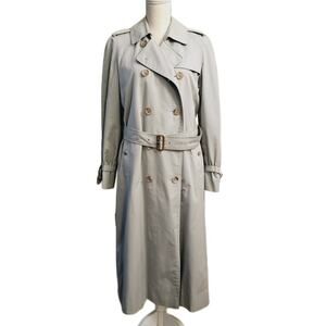 Vintage Burberry Gray Trench Coat with Wool Detachable Lining Size 16 Long US 12